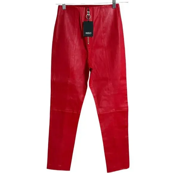 NBD NEW Nova 100% Leather Pant in Cabernet Size S Front Zipper Closure